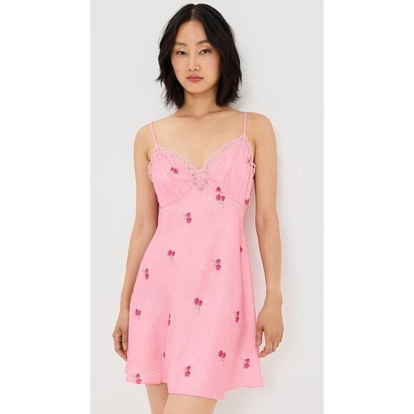 NWT LoveShackFancy Larinda Dress Floral Lace Trim Satin Mini Slipdress M - Picture 9 of 11